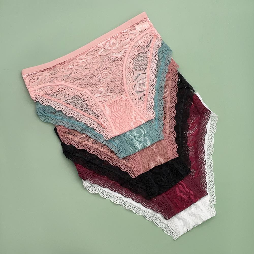 Moonflame 5 Pcs Underwear Girls Low Rise Cotton Briefs Sexy Lace Women's Panties