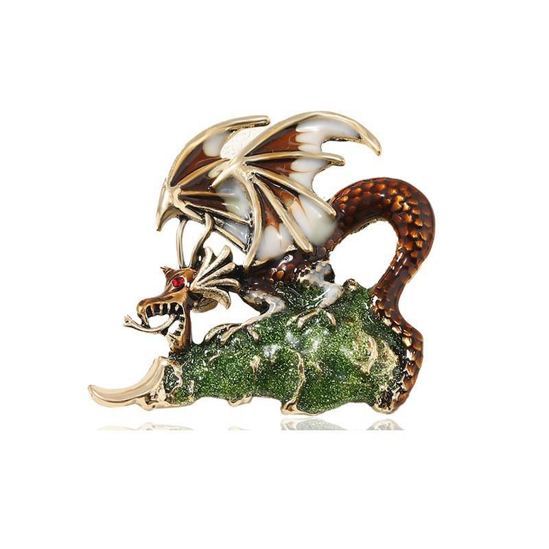 Retro Oil Drip Cartoon Dragon Shape Brooch Zodiac Personality Suit Coat Accessories Pin Jewelry