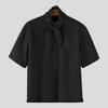 INCERUN Oversized Men Tie Neck Solid Color Buttons Casual Shirts