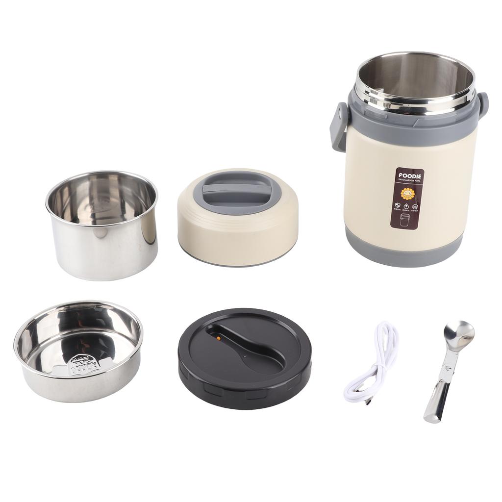 Thermal Cooker Pot Stainless Steel Mini Portable Constant Temperature Heat Preservation Lifting Pot Beige