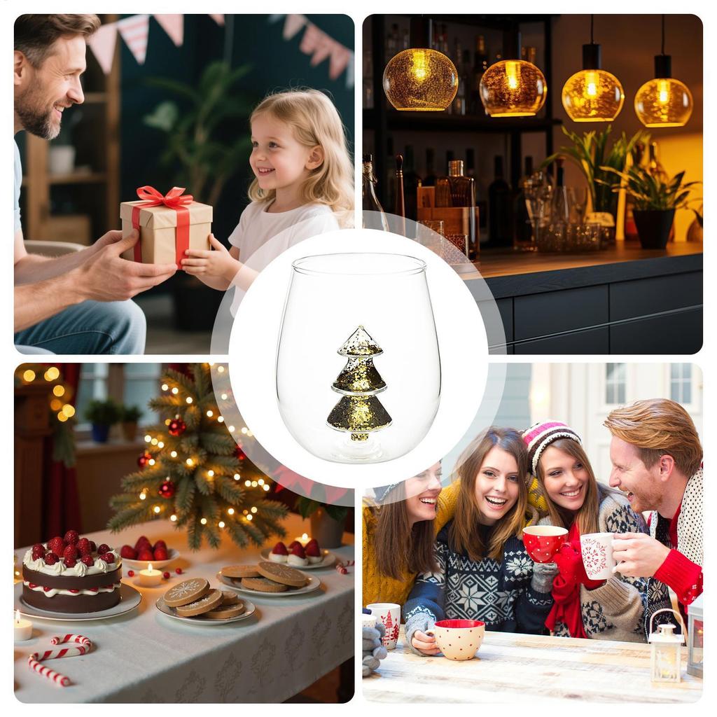 Christmas Tree Glass Cup Anti-Tip Table Centerpieces Holiday Tree Wine Glasses Drinking Cups for Living Room Bedroom Office Desk