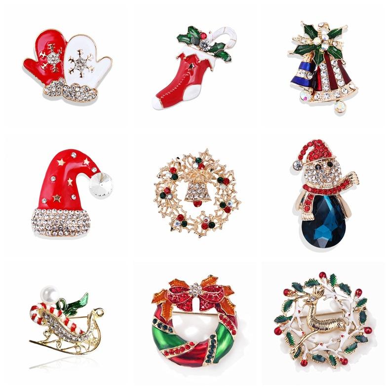 Fashion Christmas Brooch Christmas Tree Shoes Old Man Elk Wreath Snowflake Bell Pin Female