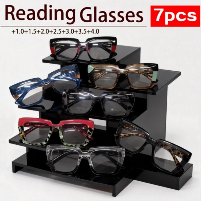 7-piece women's large-frame square reading glasses - reading glasses for both daily use and special occasions