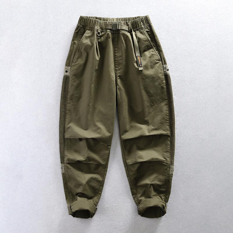Japanischer Stil Cargohosen Herren Reine Baumwolle Elastischer Bund Lange Hosen Jugend Streetwear Baggy Herrenhosen Reine Baumwolle Freizeithosen