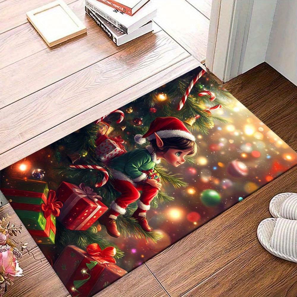 

1pc Christmas Tree and Cute Elves Area Rug, Slip-Resistant, Easy-Clean, Stain-Resistant, Perfect for Cozy Living Rooms, Bedrooms, Kitchens, 60cm by 90cm