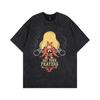Kanye American trend retro washing water cartoon short-sleeved vintage old loose round neck men's and women's same T-shirt