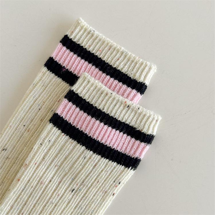 New Socks Women Autumn and Winter Cotton Knitted Elastic Long Socks Japanese Fashion Striped Harajuku Retro Streetwear Crew Sock