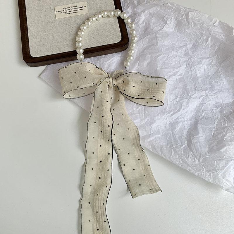 New pearl necklace floral long headband small silk scarf women's spring and summer thin collarbone chain streamer bag decorative scarf