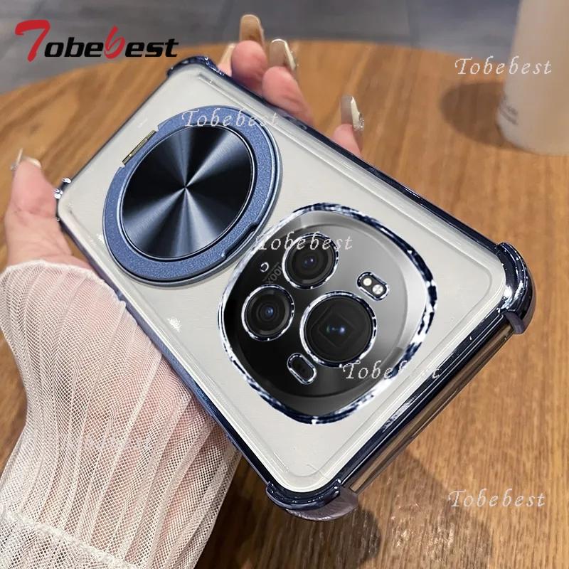 360 Degree Rotating Magnetic Bracket Shockproof Plating Case For Huawei Honor Magic 7 Lite 6 5 4 3 Pro Transparent Back Cover