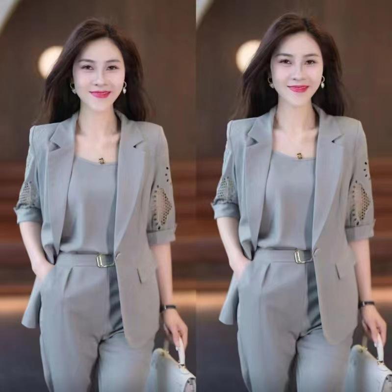 2024 Summer Chic Cutout Five-Sleeve Slimming Three-Piece Suit
