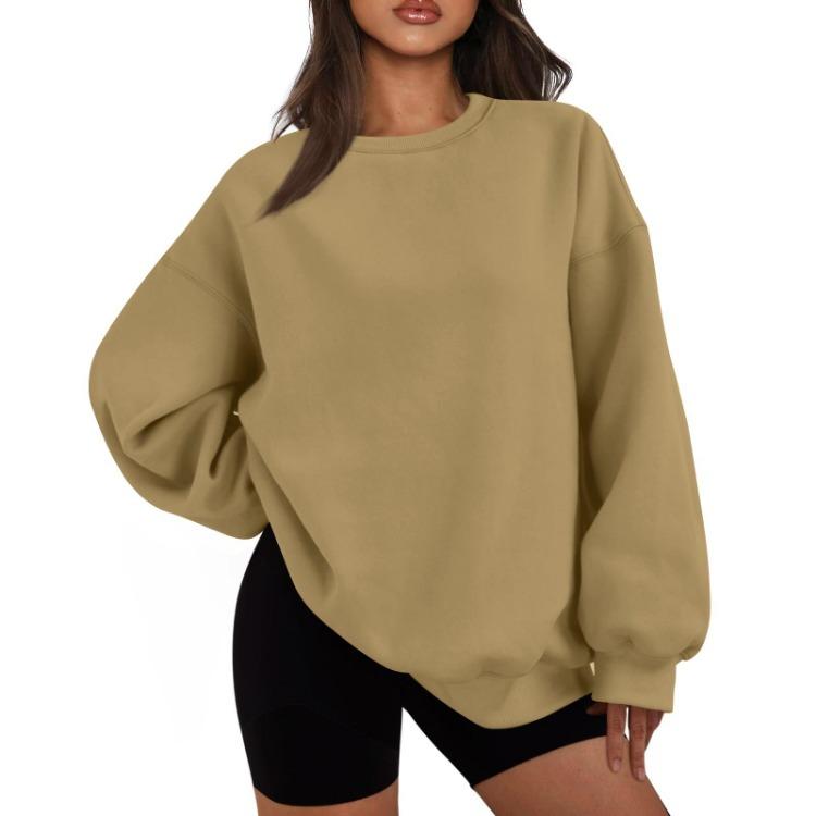 Women Casual Sweatshirt Top Long Sleeve Solid Color Round Neck Fashion