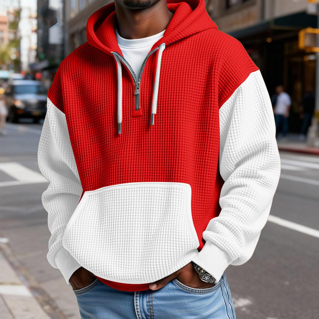 Sudadera con Capucha para Hombre de Moda Trendy con Media Cremallera, Pulóver, Textura Polar Gruesa
