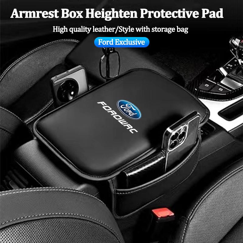 Car Armrest Pad Auto Armrest Mat Storage Bag Leather Interiors For Ford Focus Fiesta C-Max ST Mondeo Explorer Transit Kuga F150 rf22