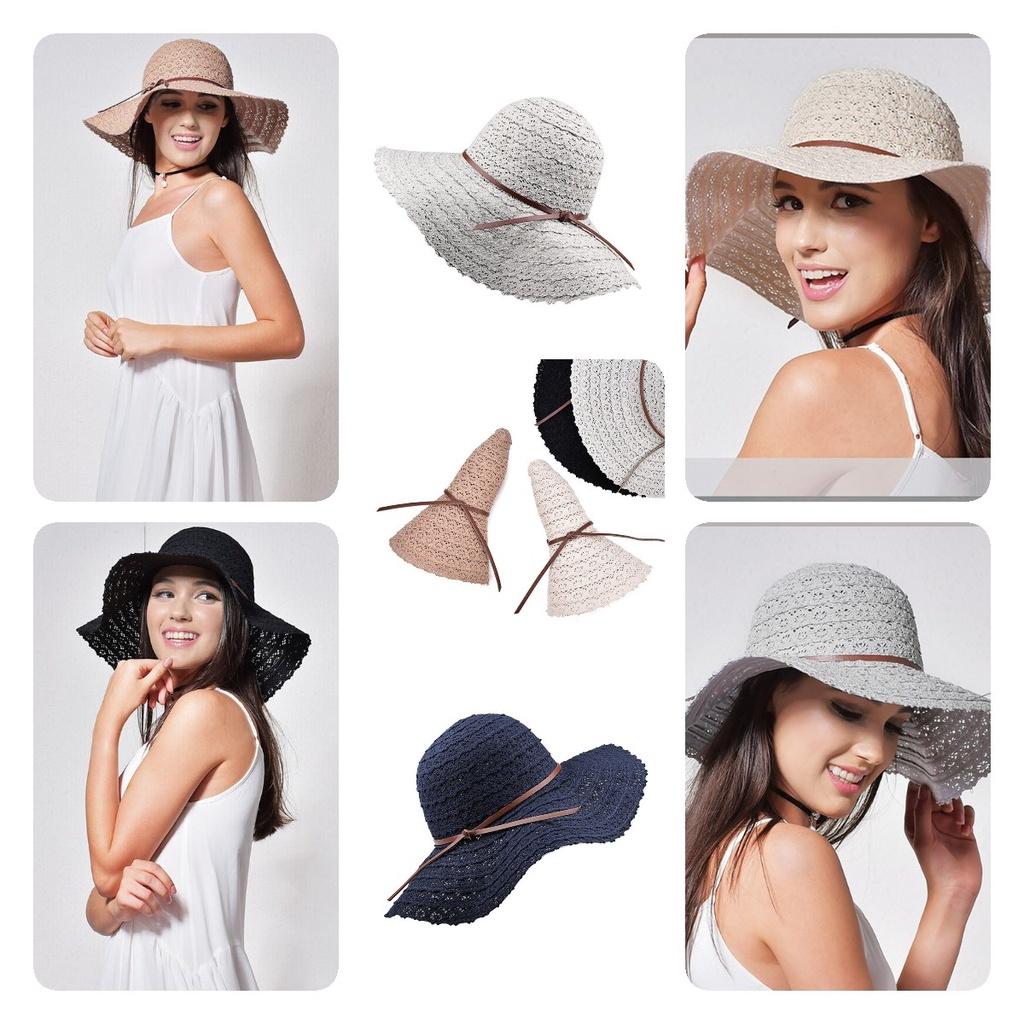 Floppy Foldable Ladies Women Straw Beach Sun Hat With Wide Brim For Summer Travel