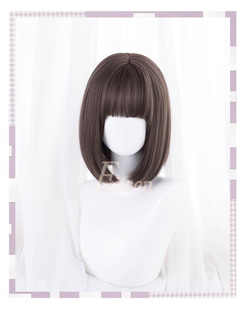 Eileen Bob Cold Brown Wig Natural Fluffy Wig Straight Small Face Effect Net Included Women's