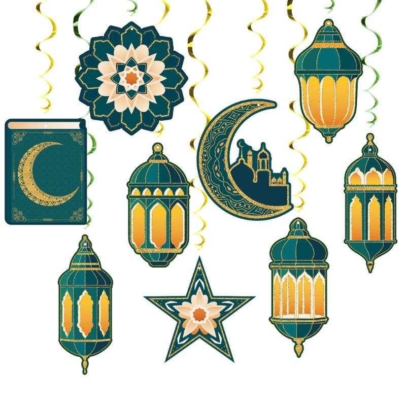 48 Pieces Spirals Party Decoration with Authentic Moon Star Designs Ramadans Accessories for Celebration and Gatherings