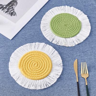 Dessous de verre tressé très absorbant, couleur unie, résistant à la chaleur, réutilisable