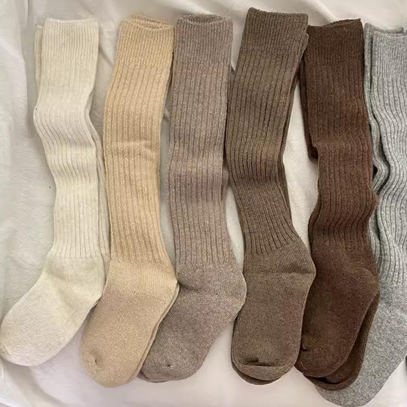 Damen Weiche Wolle Lange Socken Herbst Winter Kaschmir Einfarbig Gestrickte Strümpfe Skinny Lässig Kniehoch Flauschig Warm Verdicken Mädchen Socken