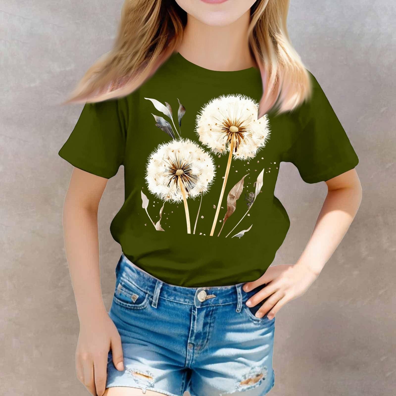 

Футболка с короткими рукавами и круглым вырезом для девочек в стиле кэжуал 100 армия зеленый