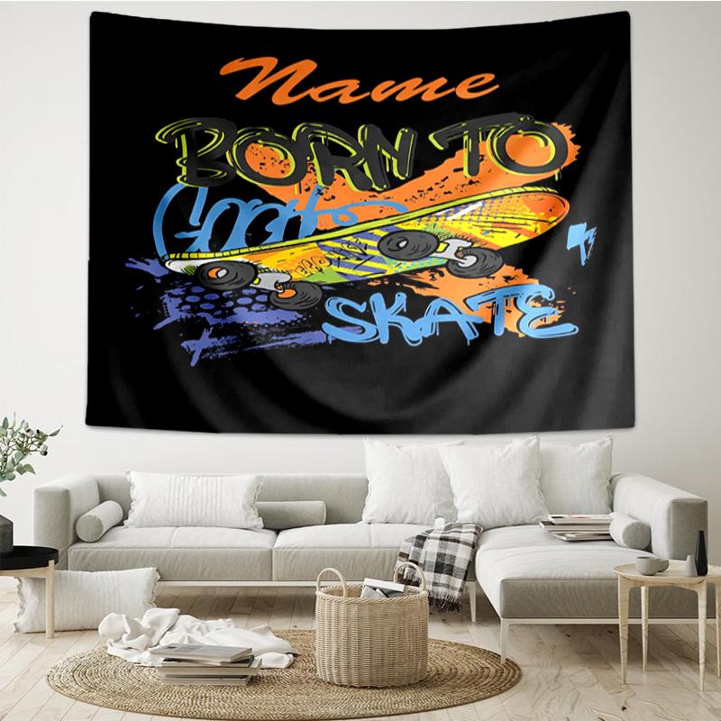 Custom Name skateboard Print Tapestry, Backdrop, Easy Setup, Ideal for Bedroom, Office & Living Room, with Aesthetic Wall Hanging Decor.
