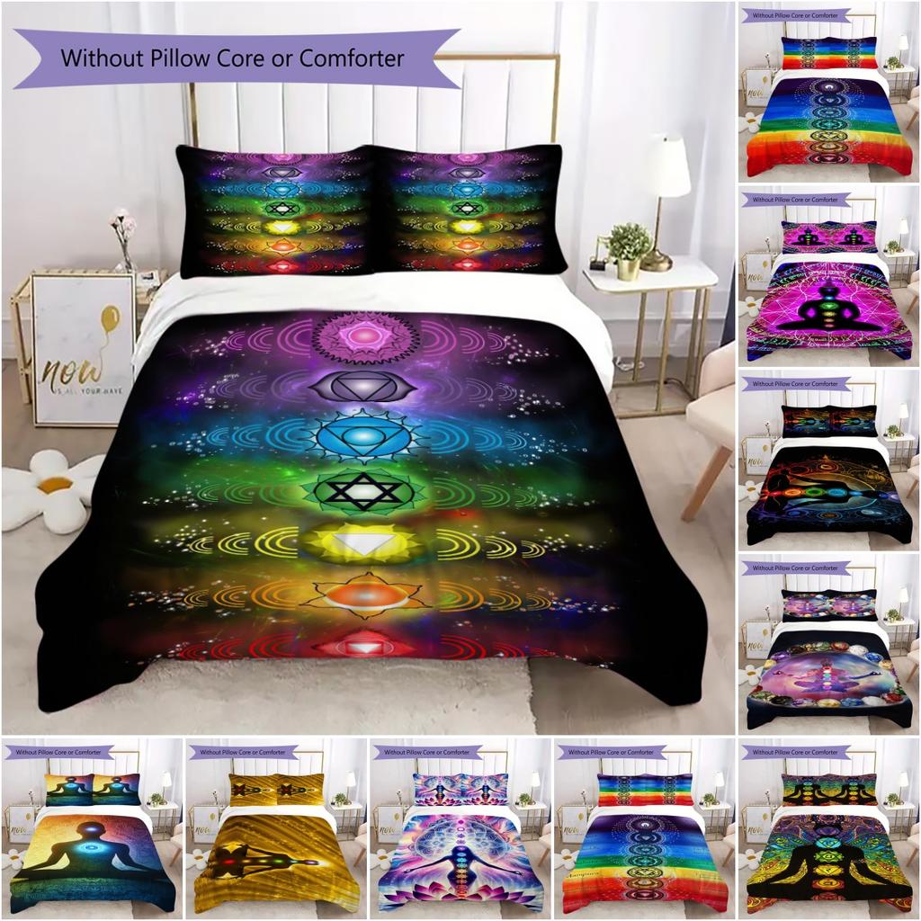 1PC Chakras Theme Bedding Quilt Set Quilt Cover Pillowcase Home Decoration Birthday Gift (1 * Duvet Cover + 2 * Pillowcase, Without core)A12
