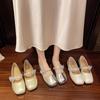 Silver Flat Bottom Square Head Mary Jane Single Shoes Women's Summer New Rhinestone Bow with Skirt Small Leather Shoes