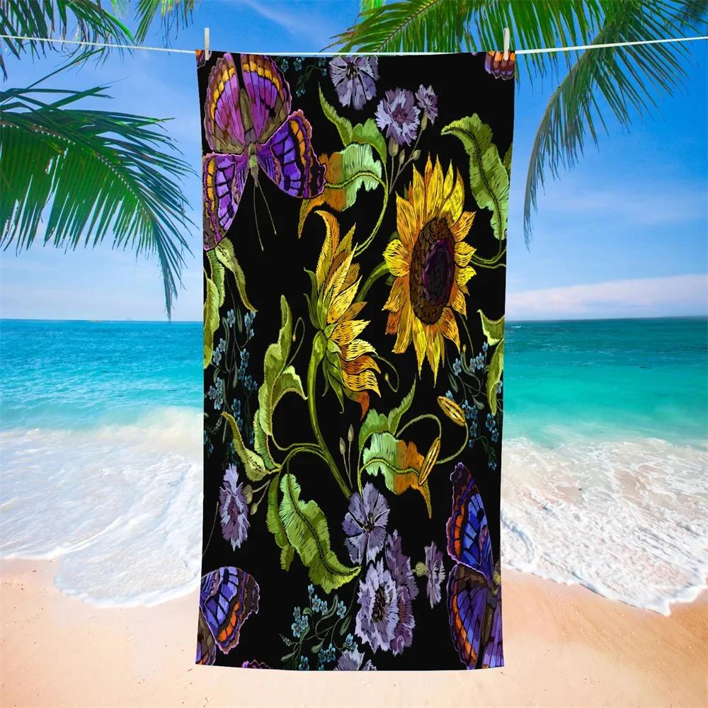Sonnenblumen Strandtuch, Saugfähiges Gelbe Blume Badetuch Geschenke für Kinder Mädchen, Mikrofaser Sandfrei Schnelltrocknend Sport Reisehandtücher
