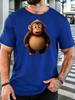 Unisex Crew Neck Tee Cute Chubby Cartoon Monkey Animal Graphic Print Short Sleeve Top Summer Loose Soft Casual Basic Daily Wear