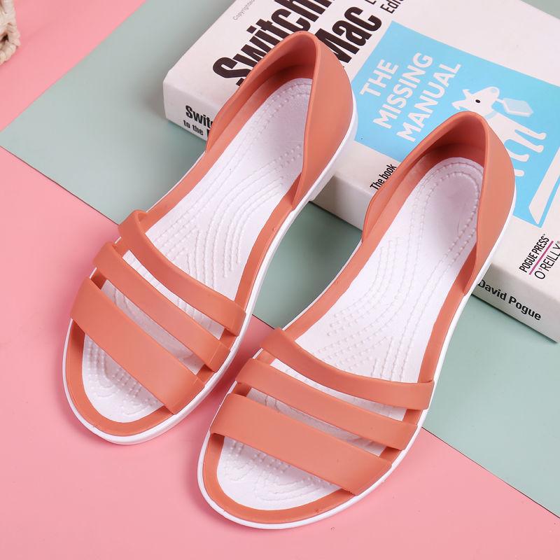 Sandalen mit flacher Sohle vielseitig Kunststoff nass Wasser Gelee Schuhe koreanische Version rutschfest Regenschuhe wasserdicht weiblich Sommer Strandschuhe Fee