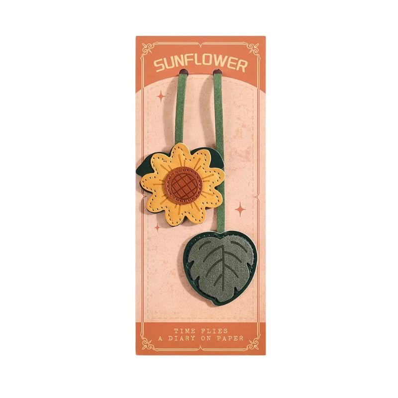 1 Piece Multi Functional Faux Leather Bookmark with Floral Patterns Page Number Marking Student Stationery Bookmarks
