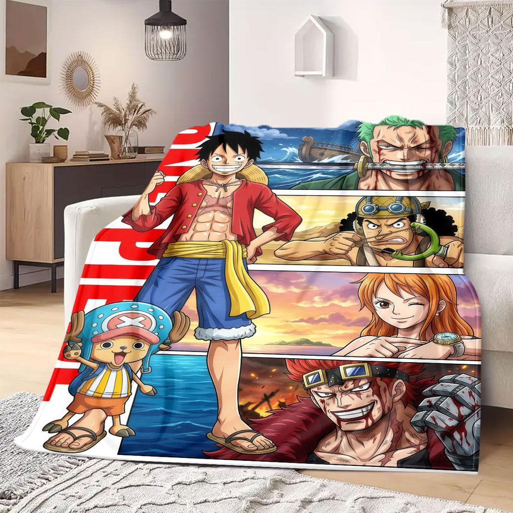 One Piece Artistic 2D Flannel Blanket, Cartoon Character Print for Sofa, Warm Travel Picnic Nap Blanket_LIAN