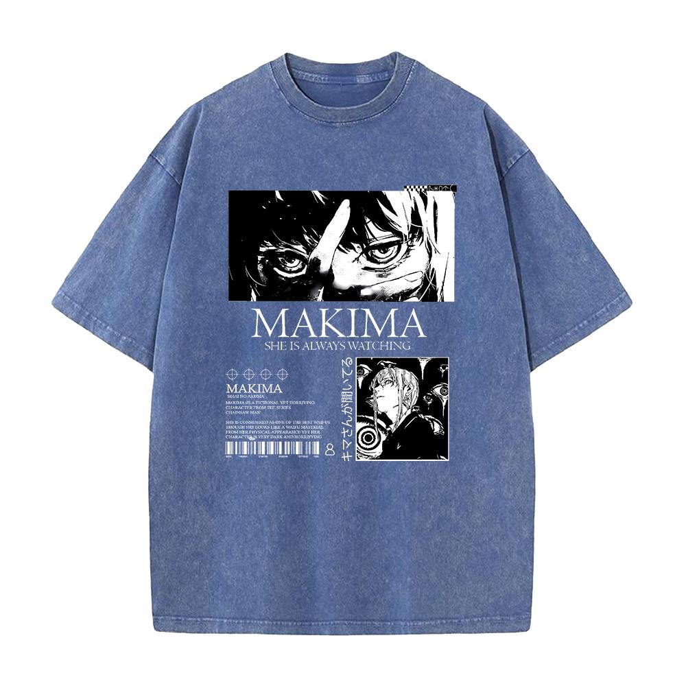 Chainsaw Man Manga Tshirt Makima Print T Shirt Men Women Wash Vintage Tees Clothing Summer Short Sleeve Pure Cotton Tshirt
