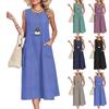 Women's Fashion -Color Round-Neck Sleeveless Casual Dress With Pockets