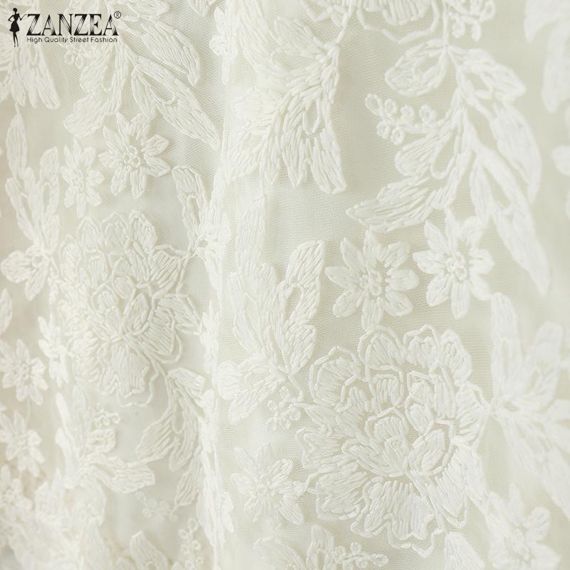 ZANZEA Women Summer Casual Hollow Lace Patchwork Short Sleeve Blouse