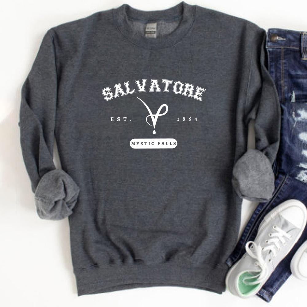 Mystic Falls Virginia Sweatshirt Salvatore Pullover Tv Show Vampire Diares Jumper Retro Salvatore Brothers Crewneck Sweatshirts