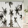 High Quality Sunny Beach Palm Tree Printed Fabric Shower Curtains Sea Scenery Bath Screen Waterproof Bathroom Decor with Hooks