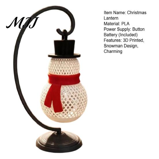 Unique Holiday Gift for Kids Christmas Snowman Lantern, 3D Printed Tabletop Lamp, LED Decorative Figurine with Stand Bedside Nightstand Lamp