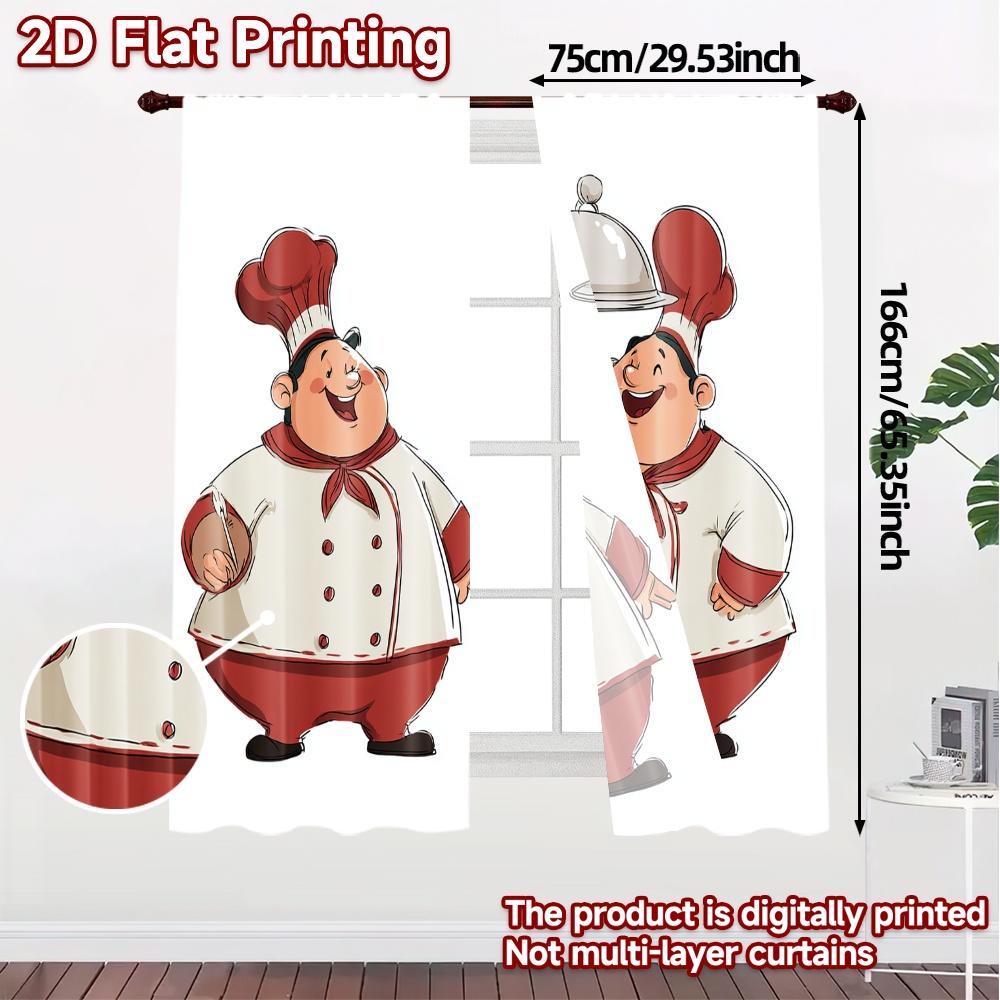2D Flat Printing,JIT 2pcs, Curtains (Without Rod) Chef Duo Delight Chic Creative Curtains Polyester Easy Install Curtains