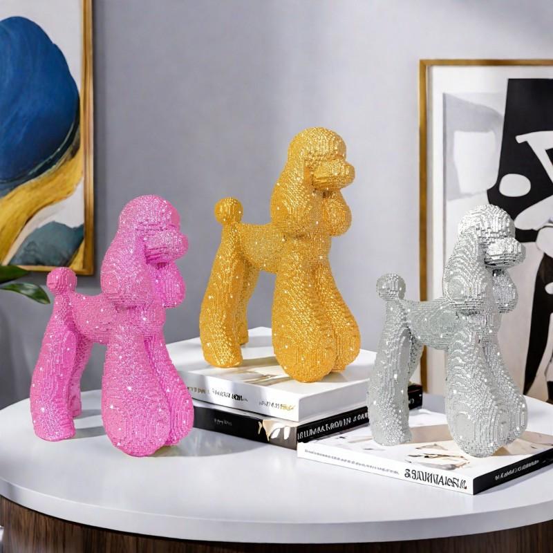 Resin Dachshund Figurine Decorative Ornament Living Room Shelf Cabinet Modern Home Decor Pink Gold