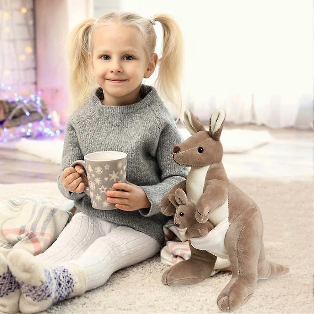Kangaroo Plushs Toy Mother and Child Cuddly Stuffed Animal Soft Fluffy Plush Doll Gift for Kids pu397