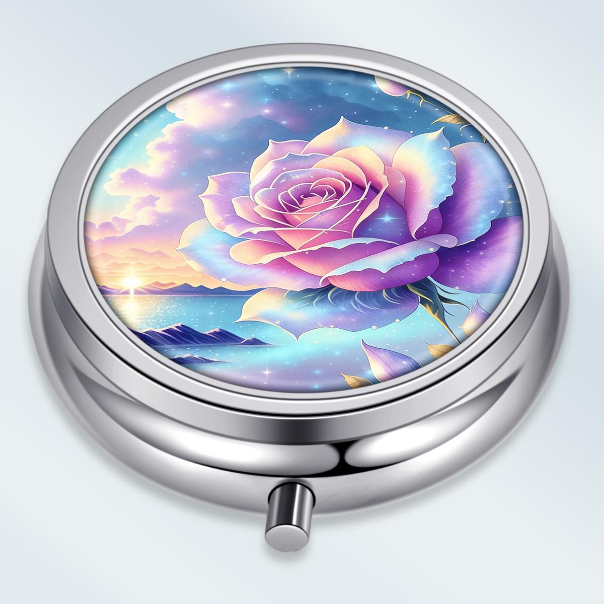 

Portable Pill Box with 3 Compartments, Mini Metal Medicine Organizer Case, Cute Printed Pill Container for Vitamins, Pills, Jewelry, Travel, Daily Use разноцветный