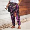 Women Flower Printing Pants Lace Up Elastic Waist Loose  Trousers Casual Long Pants Trousers with Pockets