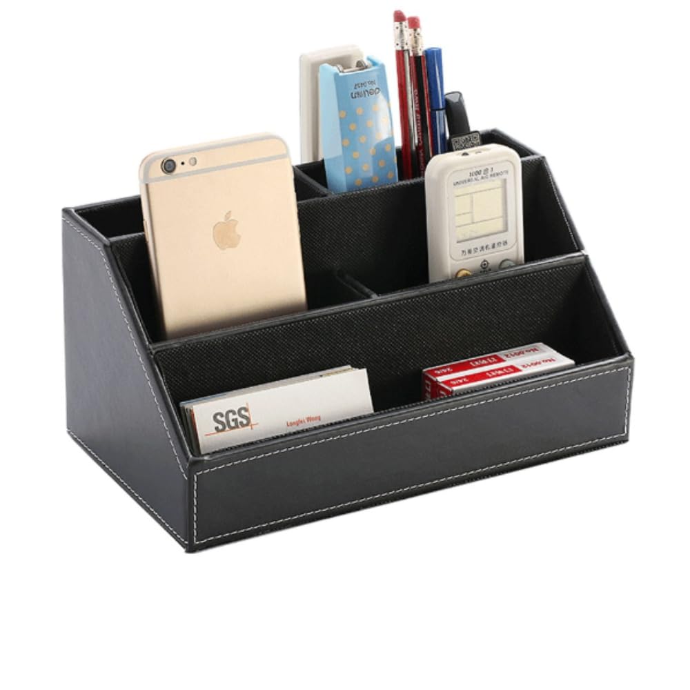 ORIJIRI Desk Organizer, Storage Box, Storage Case, PU Leather, Pen Holder, Remote Control Holder, Desktop Storage, Home or Office (Black)