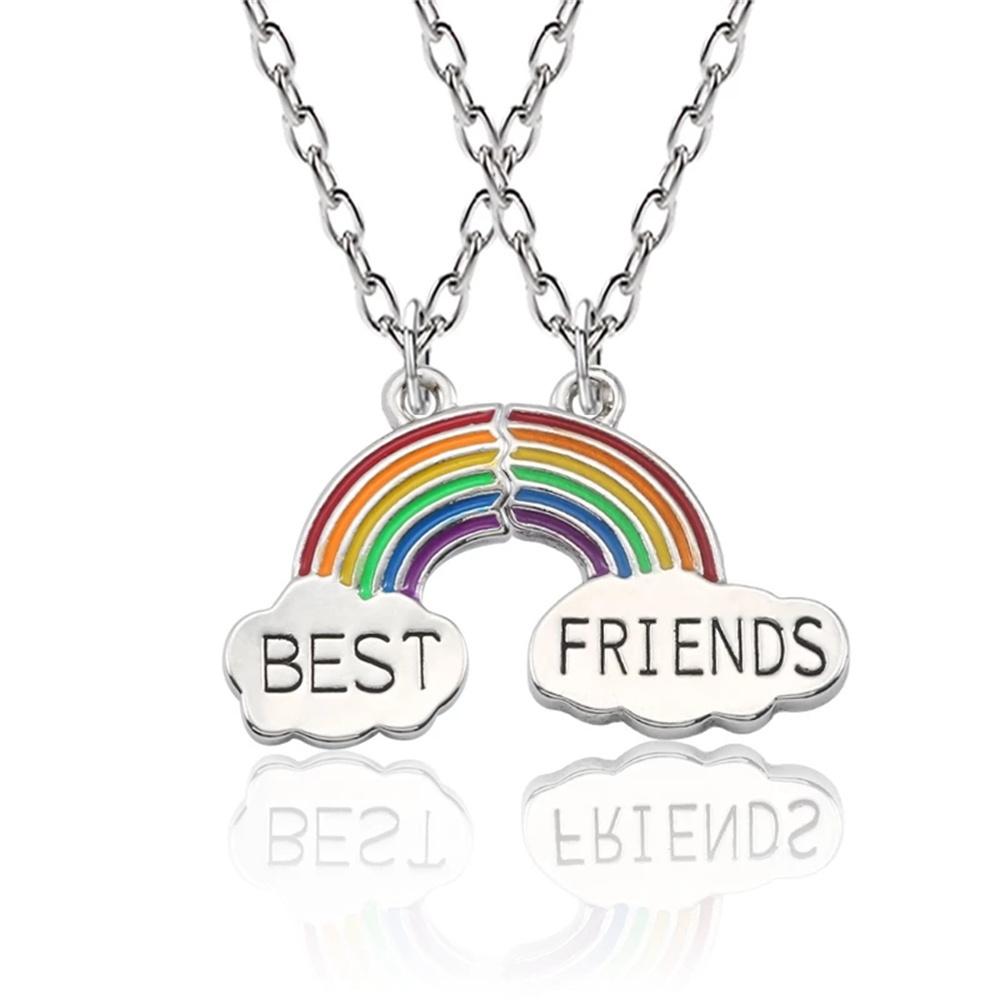 Zircon Best Friend Zircon Love Couple Pendant Necklace 2 Pcs/ Set Rainbow Broken Heart BFF Good Friends Friendship Jewelry Gift