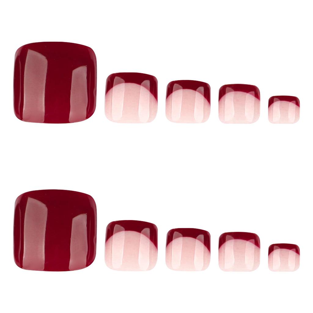 Red Short Square Press-on Nails for Hands & Feet - French Nail Art