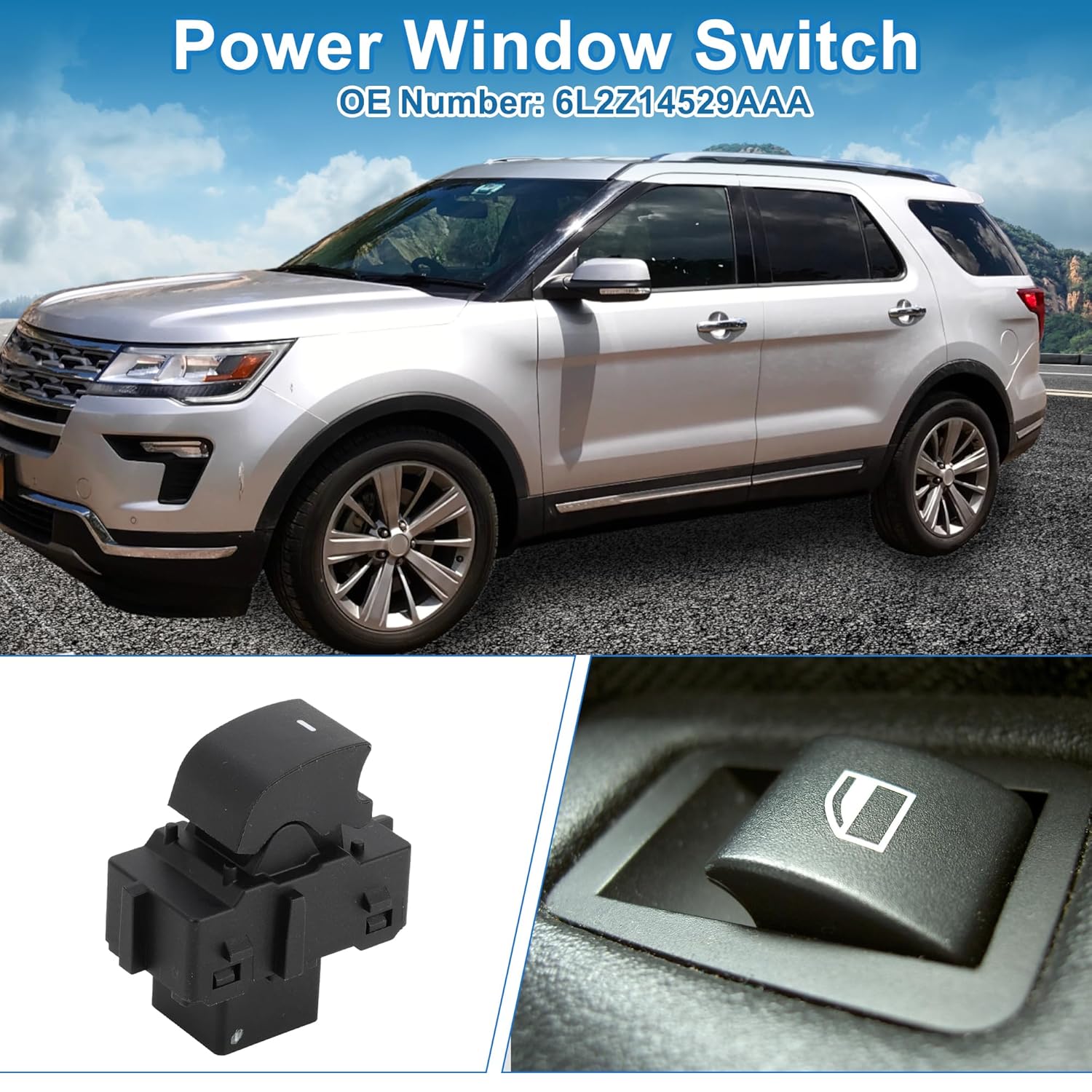 Power Window Switch No.6L2Z14529AAA Window Control Switch for Ford Edge Expedition Explorer Black