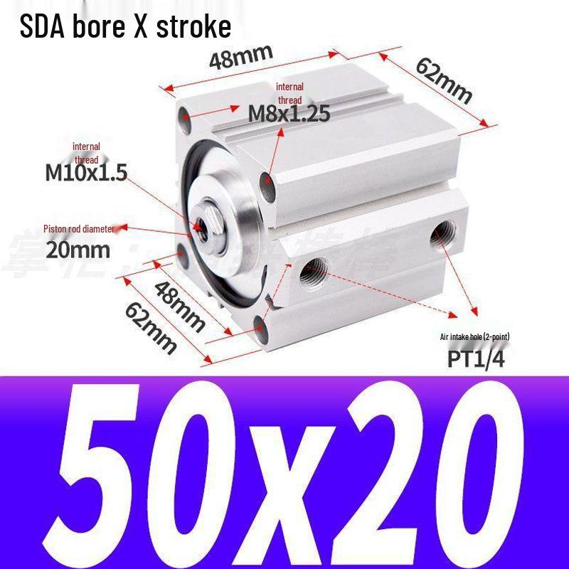 SDA Mini Pneumatic Cylinder, High Thrust, Thin Type, Bore Sizes 20/25/32/40/50