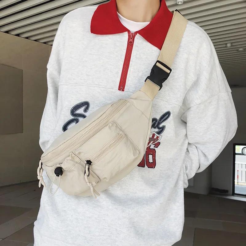 Zipová jednobarevná nylonová crossbody taška dojíždějící ležérní taška na prsa měkká jednoduchá multifunkční ledvinka