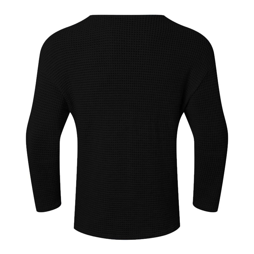 Spring Men's Fashion Knit T-Shirt Solid Color V-Neck Long Sleeve Leisure Streetwear Popular Hollow Out Loose Tees