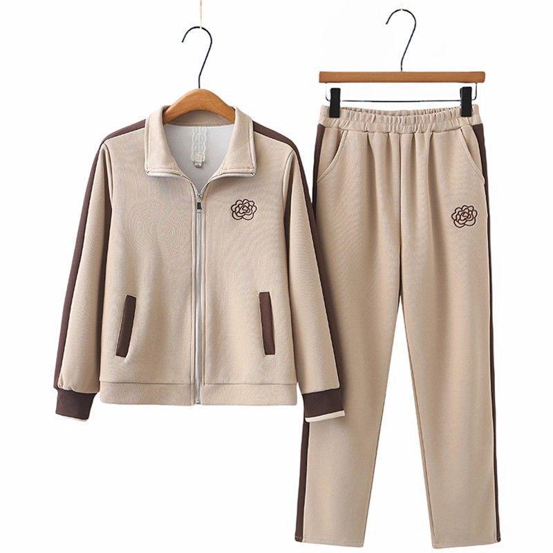 Elegant Autumn Sportswear: Stylish Suit for Middle-Aged Moms, Age 50-60, Premium Full Outfit